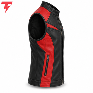 <b>Men's</b> Winter Casual <b>Leather</b> <b>Vest</b> Premium <b>Leather</b> Outerwear Triple Breasted Snap Button Closure Canvas Windproof - Product Image 2