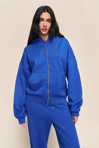 Conjunto de Sudadera con Capucha y Pantalones Deportivos para Mujer, Talla Grande, Personalizado, de Alta Calidad, en Felpa de Algodón, con Bordado y Cierre de Cremallera de un Cuarto, Hombros Caídos - Product Image 5