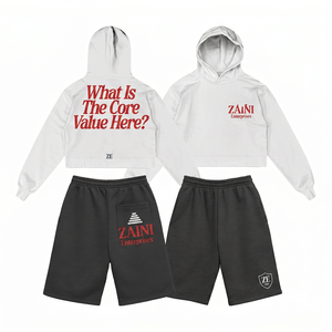 Ensemble sweat à capuche et short pour homme en molleton de coton premium 340 GSM respirant, blanc et noir, avec logo imprimé numérique personnalisé, finition douce pour l'hiver - Product Image 1