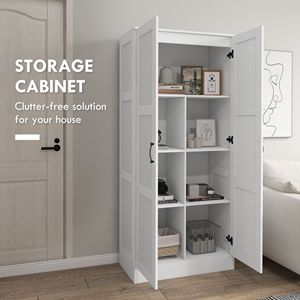 Armadio Dispensa Moderno Alto 180 cm Bianco con Ripiani Mobili e Ante a Chiusura Ammortizzata per Casa, Bar e Soggiorno - Product Image 4