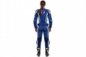 Traje de Motociclismo de Cuero Azul y Blanco para Mujer, Protección Completa para el Cuerpo - Product Image 2
