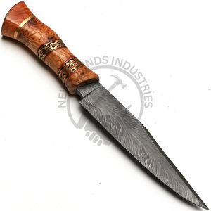 Cuchillo de Supervivencia y Caza Ambidiestro de Acero Damasco con Hoja de 8 Pulgadas, Edición Nueva Superior, Hecho a Mano con Mango de Madera de Olivo y Latón - Product Image 4