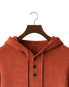 Sudadera con Capucha Personalizada para Hombre, Color Naranja Quemado, Tejido de Punto, Cierre de Tres Botones, Mezcla de Algodón Suave, Cálida para Invierno, Estilo Casual Urbano, OEM - Product Image 4