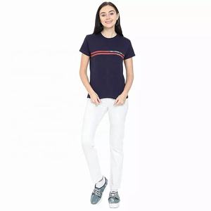 T-shirt col rond en coton et Polyester pour femme, vêtement décontracté de haute qualité, couleur bleue - Product Image 5
