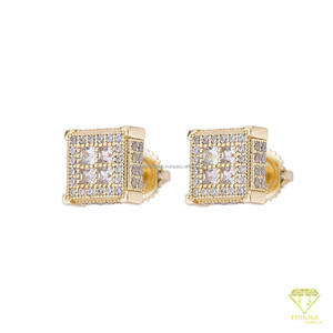 Pendientes de Diamantes Moissanite con Rejilla Cuadrada Contemporánea, Plata de Ley 925, Joyería Hip Hop - Product Image 4
