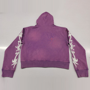 Vente en gros de sweats à capuche zippés pour hommes en molleton bouclette personnalisés, style vintage délavé à la pierre, avec impression sérigraphiée et effet soleil éclairé - Product Image 6