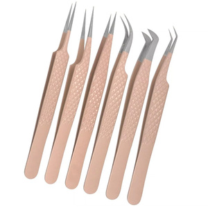 Prix de gros, étiquette privée, ensemble de pinces à épiler en acier inoxydable pour extensions de cils, prise en main parfaite, pinces droites et courbées - Product Image 1