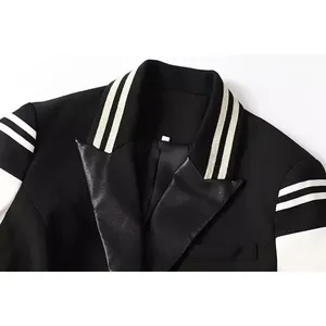 Chaqueta Blazer de Béisbol Universitaria para Mujer, de Alta Calidad, con Costuras en Blanco y Negro y Doble Botonadura - Product Image 3