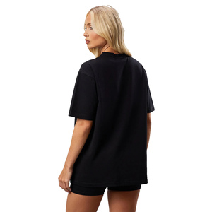 T-shirt oversize noir à col rond pour femme, manches courtes, coupe ample, couleur unie, jersey, à porter toute l'année - Product Image 3