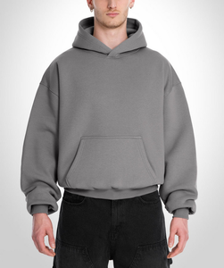 Sweat-shirts pour hommes personnalisables avec logo OEM, 100% coton épais 380 GSM, coupe ample à épaules tombantes, style boxy, avec poches kangourou - Product Image 4