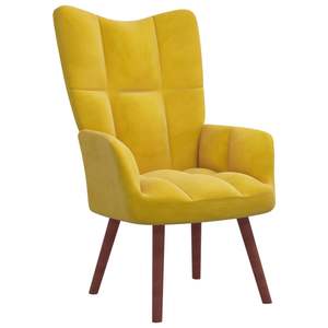 Fauteuil relaxant jaune moutarde avec tabouret pour salon - Product Image 6