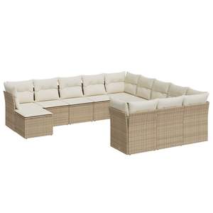 Ensemble de canapés de jardin modulaires en rotin beige, mobilier d'extérieur au design contemporain, coussins en mousse haute densité - Product Image 4