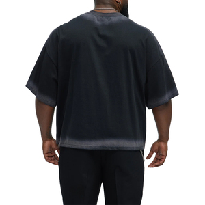 T-shirt Homme Personnalisé Vintage Noir Délavé Coupe Oversize Épaisse Épaules Tombantes Streetwear Uni Décontracté en Jersey Tricoté - Product Image 5