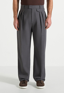 Pantalon formel plissé taille haute pour homme, coupe droite, infroissable, en mélange de laine mi-lourde, gris, style automne - Product Image 6