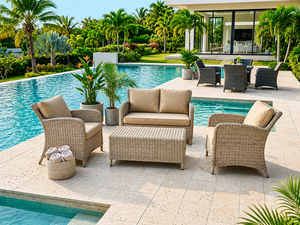 High Quality PE Rattan Modern Design Outdoor <b>Sofa</b> <b>Set</b> for Farmhouse Courtyard Backyard Terrace Hotel and Swimming Pool Areas - Product Image 1