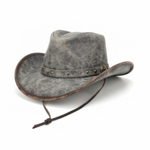 Hot Selling Premium Genuine Leather Cowboy <b>Hat</b> Vintage <b>Western</b> Cowgirl Ranch <b>Hat</b> Custom Branding OEM Wholesale Supplier - Product Image 1