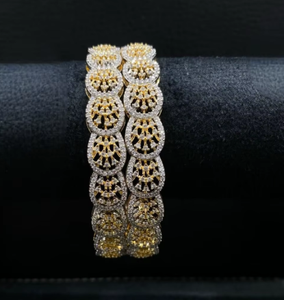 Classic Designer Premium Quality <b>Gold</b> Plated Brass CZ Stones Four <b>Set</b> <b>Bangles</b> Wedding Party Wear Collection Women Girls - Product Image 1
