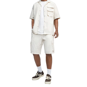 Custom Men's Casual Daily Wear Summer Short-Sleeved Shirt and Drawstring Shorts <b>Set</b> With Pocket - Product Image 3