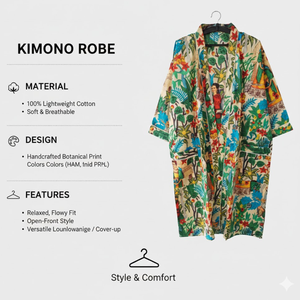 ชุดกิโมโนผ้าฝ้ายลายดอกไม้สีขาวสไตล์โบโฮ |   ชุดคลุมยาวทำมือสำหรับผู้หญิง |   ชุดเดรสคอวีแขนยาวสำหรับใส่ในรีสอร์ทที่เป็นมิตรต่อสิ่งแวดล้อม - Product Image 6