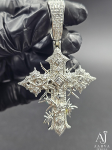 Pendentif et breloque croix chrétienne en moissanite en argent sterling 925, design croix glacée, plaqué or, plaqué rhodium, style hip-hop - Product Image 2