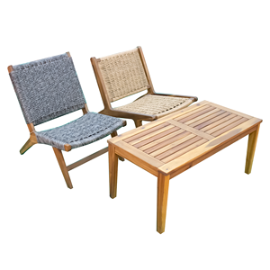 Juego de sillas de mimbre para exteriores con acabado de madera curvada y madera maciza ecológica tradicional con mesa de centro para muebles de jardín y Patio - Product Image 5