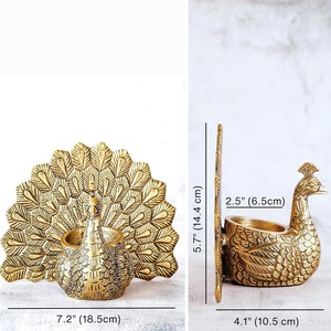 Ensemble de 2 bougeoirs en forme de paon doré, figurines d'oiseaux en aluminium, décoration bohème durable pour la maison, décoration de table - Product Image 4