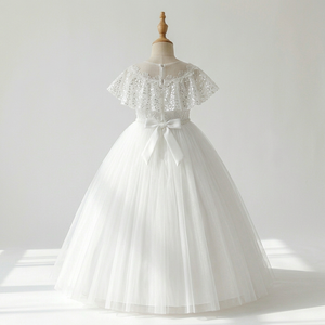 Robe de mariée de luxe blanche en dentelle avec cape, pour demoiselle d'honneur, épaules à plumes, style princesse, longue robe de soirée, vente en gros - Product Image 2
