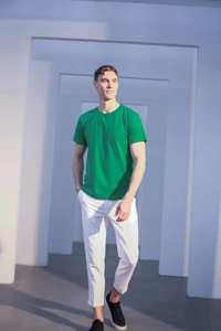 เสื้อยืดแขนสั้นผู้ชาย คอกลม ลำลอง ใส่สบายสำหรับฤดูร้อน สีเขียวมะนาวเขียวขี้ม้า ผ้าฝ้ายเนื้อนุ่ม ทรงปกติ - Product Image 5