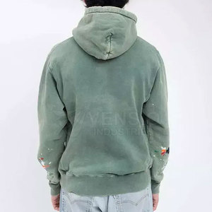 เสื้อฮู้ดดี้วินเทจทรงโอเวอร์ไซส์สำหรับผู้ชาย ผ้าคอตตอนฟลีซ ล้างสีแบบแอซิดวอช แต่งลายเพ้นท์สเปรย์ สไตล์สตรีทแวร์ - Product Image 3