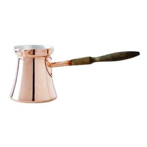 Juego de 3 cafeteras turcas de cobre grabadas en rojo, hechas a mano, tipo Cezve, para hornilla, con calentador de leche y mango de madera - Product Image 2