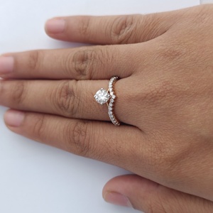 Namivaa – bague de fiançailles solitaire en or rose 14 carats avec diamant rond et bande pavée, bijoux élégants pour femmes, cadeau de fête de mariage - Product Image 5