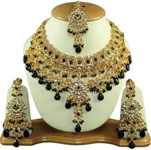 Indian Royal Brass Zircon Gold Plated Bridal Set Women Engagement Wedding Party Ethnic Style Flower Design Traditional - Product Image 1