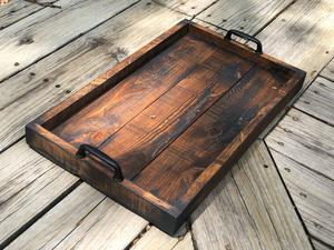 Plateau de rangement et de service rustique avec bords surélevés, poignées faciles à saisir, style farmhouse, parfait pour la décoration et l'organisation - Product Image 2