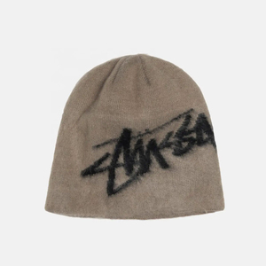 Direct Factory Unisex Beanie Hat Solid Color Flock Print Letter Pattern Street Style <b>Winter</b> <b>Cap</b> Adult Size 56-58CM Beanies - Product Image 3