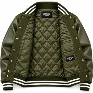 Veste varsity slim fit vert olive pour homme avec logo brodé sur le devant, col rabattu bicolore pour l'automne - Product Image 4