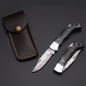 Cuchillo Plegable de Acero de Damasco con Hoja Recta y Dentada, Mango de Micarta, para Caza, Supervivencia al Aire Libre, Cuchillo de Bolsillo OEM/ODM - Product Image 1