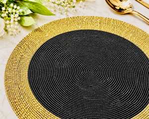 Black & Gold <b>Beaded</b> Knitted <b>Placemat</b> | Handmade Eco-Friendly Luxury Dining Table Mat Elegant Home Decor Holiday Table Setting - Product Image 3