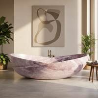 Baignoire autoportante haut de gamme en marbre écologique avec drain, robinet de style européen à poser au sol, capacité 20 gallons, pour salle de bain d'appartement