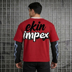 Mens Y2K Vintage Oversized Patchwork <b>Flame</b> Sleeve T-<b>Shirt</b> Custom Logo Cotton Contrast Collar 2 Piece Long Sleeve - Product Image 4