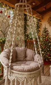 Macrame Swing <b>Chair</b>, Boho <b>Hanging</b> <b>Chair</b> for Indoor Outdoor, Cozy Balcony Swing Seat, Handmade - Product Image 3