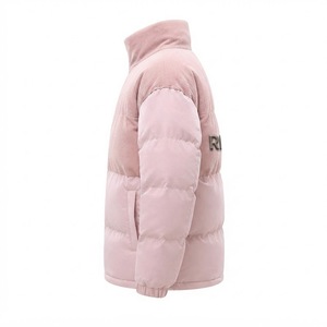 RELEVO <b>Pink</b> Puffer <b>Jacket</b> Hooded Collar Zipper Closure Embroidery Logo Spring Casual Unisex Thick Polyester Wadding Coated - Product Image 5