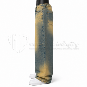 Pantalones vaqueros anchos de hombre, lavado arena, cintura alta, corte holgado, estilo casual urbano, de algodón, con cierre de botones, peso medio, para otoño - Product Image 4