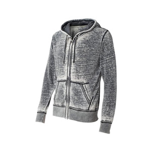 Men's Acid Wash <b>Zip</b> <b>Up</b> <b>Hoodie</b> Vintage <b>Grey</b> Sweatshirt Casual Long Sleeve Pullover - Product Image 3