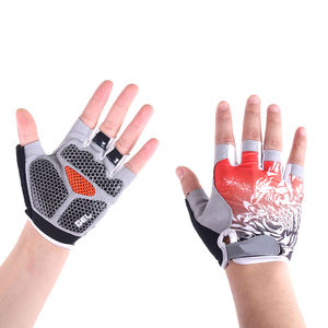 Guantes de Ciclismo de Medio Dedo con Estampado de Dragón Rojo y Blanco, de Poliéster, Unisex, Cierre de Velcro, Transpirables, para Verano - Product Image 1