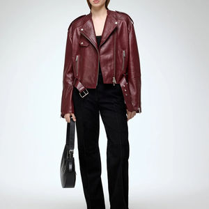 Women's Winter <b>Knitted</b> Genuine Leather Jacket Solid <b>Pattern</b> Zipper Breathable Modern Design Outdoor Use - Product Image 3