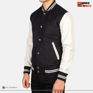 Veste universitaire pour homme DAPHNIA, noir et blanc, manches contrastées, boutons sur le devant, style décontracté, coupe ajustée, col rabattu - Product Image 4