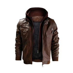 Unisex Brown Linen Motorcycle <b>Jacket</b> Crew Neck Pullover Polyester Lining Casual Front Logo Winter Biker Style OEM Service Letter - Product Image 5