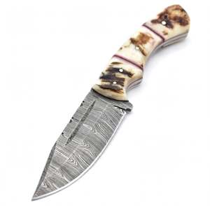 Custom Handmade Damascus Steel Outdoor Camping <b>Knife</b> Stag Horn <b>Bone</b> <b>Handle</b> Fixed Blade - Product Image 4