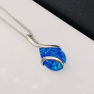 Natural Blue <b>Opal</b> Cabochon <b>Pendant</b> Handmade 925 Sterling Silver Gold Plated Engagement Charm for Women - Product Image 6