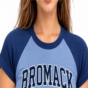 Women Custom Crop <strong>Top</strong> Premium Fabric Cropped Length Short Sleeves Raglan Style Crew Neck Contrast Sleeves Casual Look <strong>Modern</strong> <strong>Top</strong> - Product Image 4